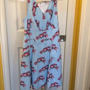 eshakti Blue Stripe Dress with Pink Lobster Print